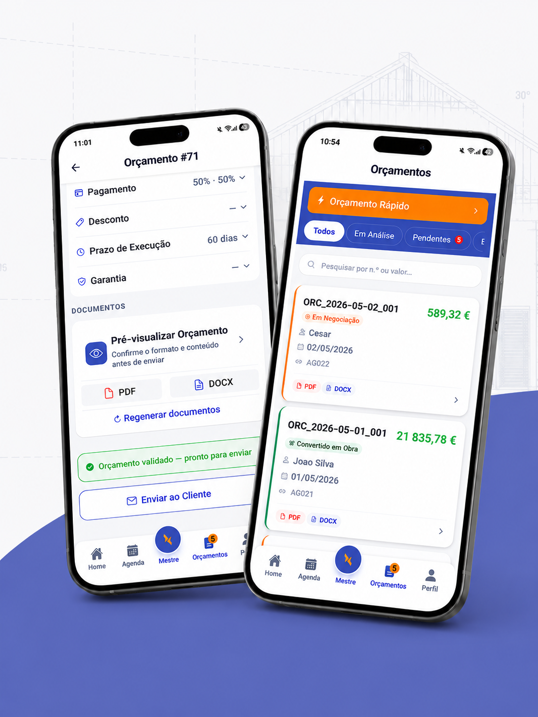 App AgentX — orçamento gerado por IA